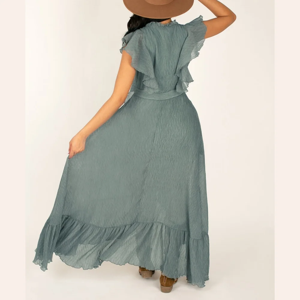 Joyfolie 'Cass' High-low Button Ruffle Dress In Sage XS BNWT 😍 - Picture 3 of 5
